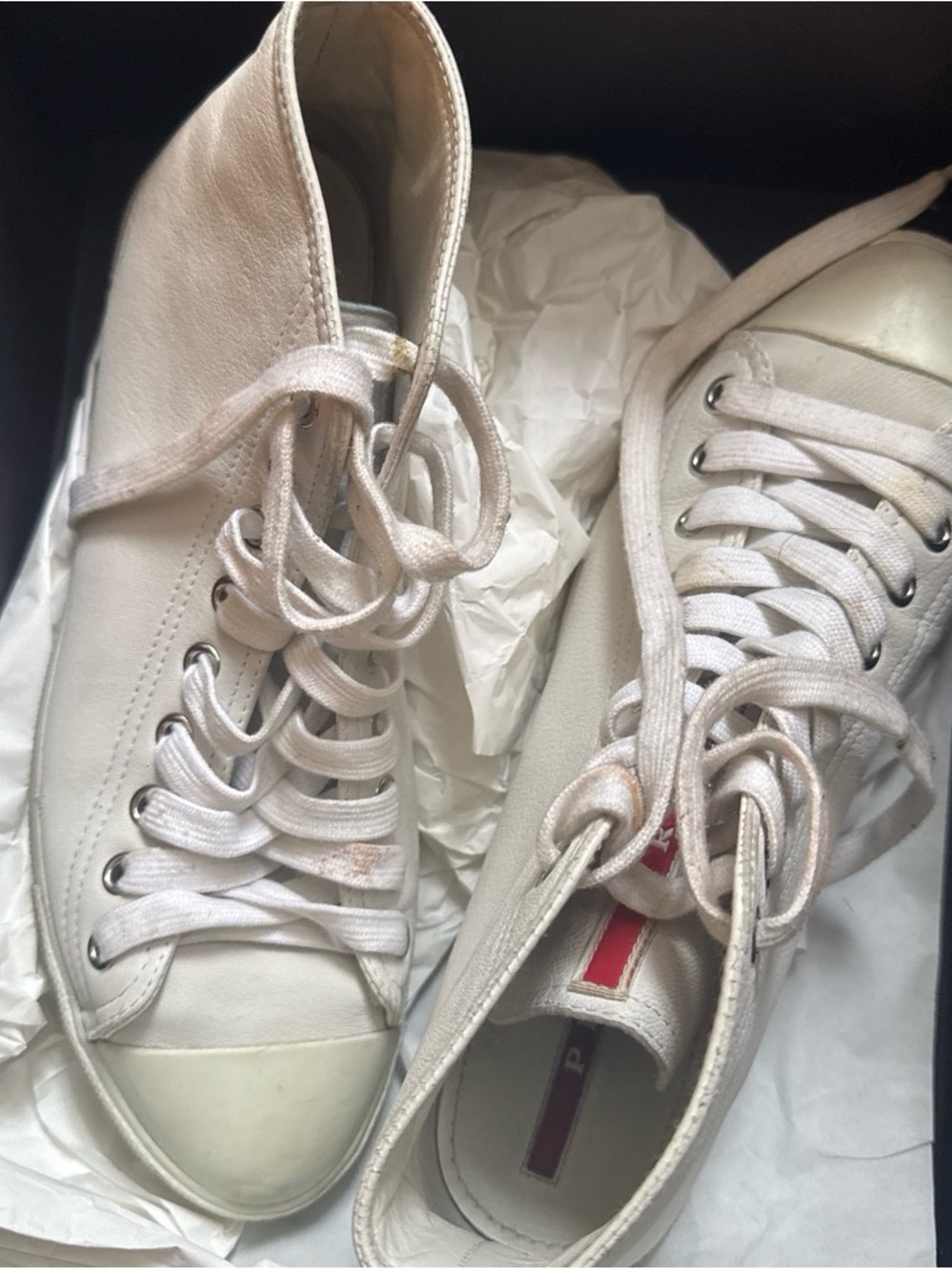Prada White High-Top Leather Sneakers - Women's